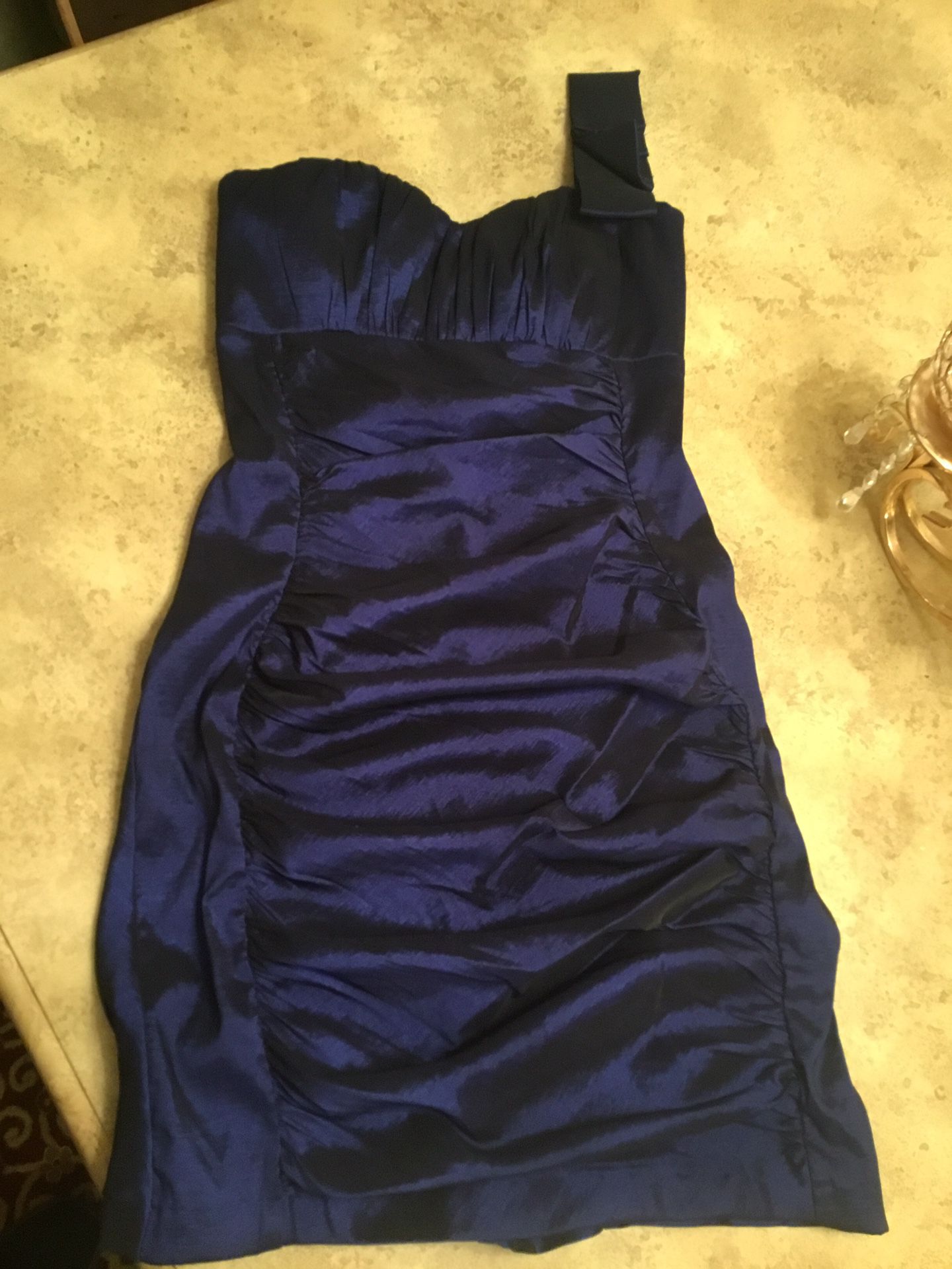 Like new prom dress color satin blue brand Teezeme size 7