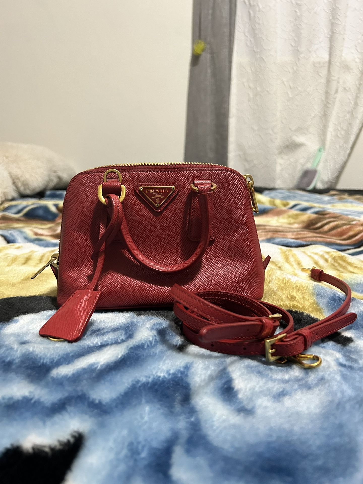 prada 2way saffiano leather red mini shoulder bag