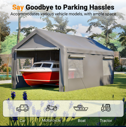 Carport Canopy 10x20 FT Heavy Duty Boat Car Canopy Garage with Removable Sidewalls and Roll-up Ventilated Windows