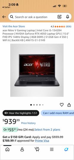 Acer Nitro V 16 Gaming Laptop