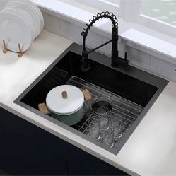 25x22 Inch Gunmetal Black Single Kitchen Sink (08BD)