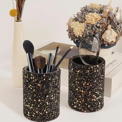 New! Set of 2 Black Glitter PU Leather Holder for Makeup Brushes, Eyeglasses, Pens and More!