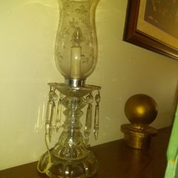 Antique Electric Hurricane Lamps With Crystals