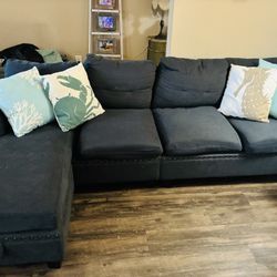Adjustable Blue Couch With Lounger And Storage