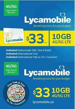 Unlimited Talk & Text 75 Countries $33 Plan Included