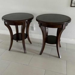Set Of 2 End Wooden And Marble On Top Tables Size 28” H X 24” C F Kent Furniture Manufactured 