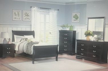 5 piece black real wood twin bed room ser