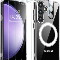 Magnetic Case for Galaxy S24  with 2X Tempered Glass Screen Protector+1X Camera Lens Protector