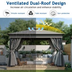 TREXM 10x12 Outdoor Gazebo Tent with Double Roofs, Patio Gazebo with Mosquito Netting and Privacy Screens, Patio Canopy for Shade and Rain for Backyar