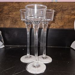 Set Of 3 Elegant Glass Candle Holders 