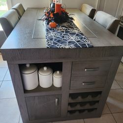 Comedor Alto De Madera Gris 4 Sillas