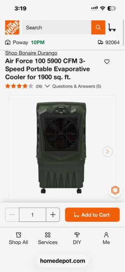 Air Force 100 5900 CFM 3-Speed Portable Evaporative Cooler for 1900 sq. ft.