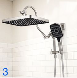 13 Inch Rainfall Shower Head with Multi-Function Handheld Sprayer Combo, 3-Way Metal Extended Diverter with Holder and Metal Adjustable Curved Arm