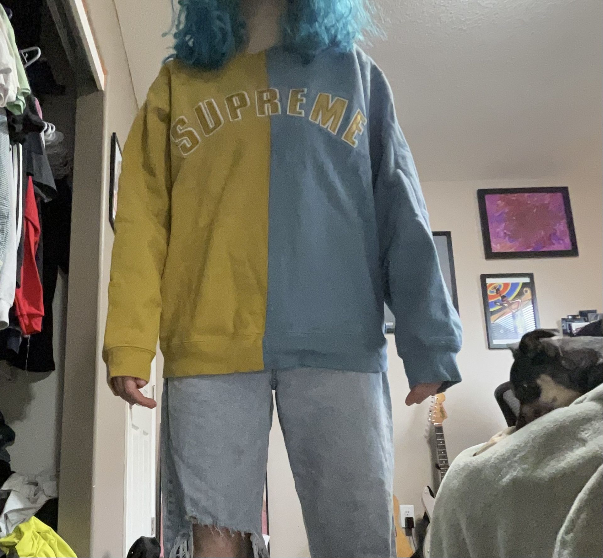 Supreme Half Blue Half Yellow Sweater 