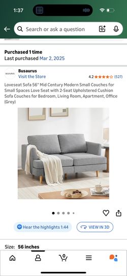 Loveseat Sofa 56" Mid Century Modern