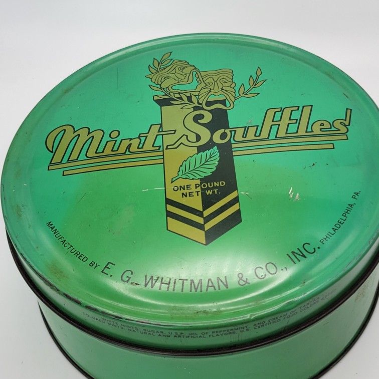 Vintage Mint Souffle E.G. Whitman Candy Tin 6" Diameter EUC Collectible
