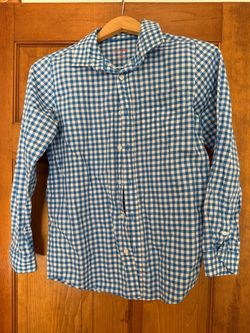 Boys blue checkered, long sleeve button down by Cat and Jack