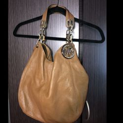 Tan Leather Michael Kors Hobo Bag  Gold Chain Handle 