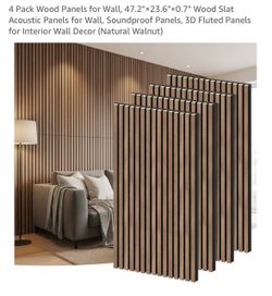 RITOLLO 4Pack Wood Panels for Wall, 47.2"×23.6"x 0.7" Wood Slat Acoustic Panels for Wall, Soundproof Panels, 3D Fluted Panels for Interior Wall Decor