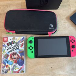 Nintendo Switch With Case + Super Mario Party