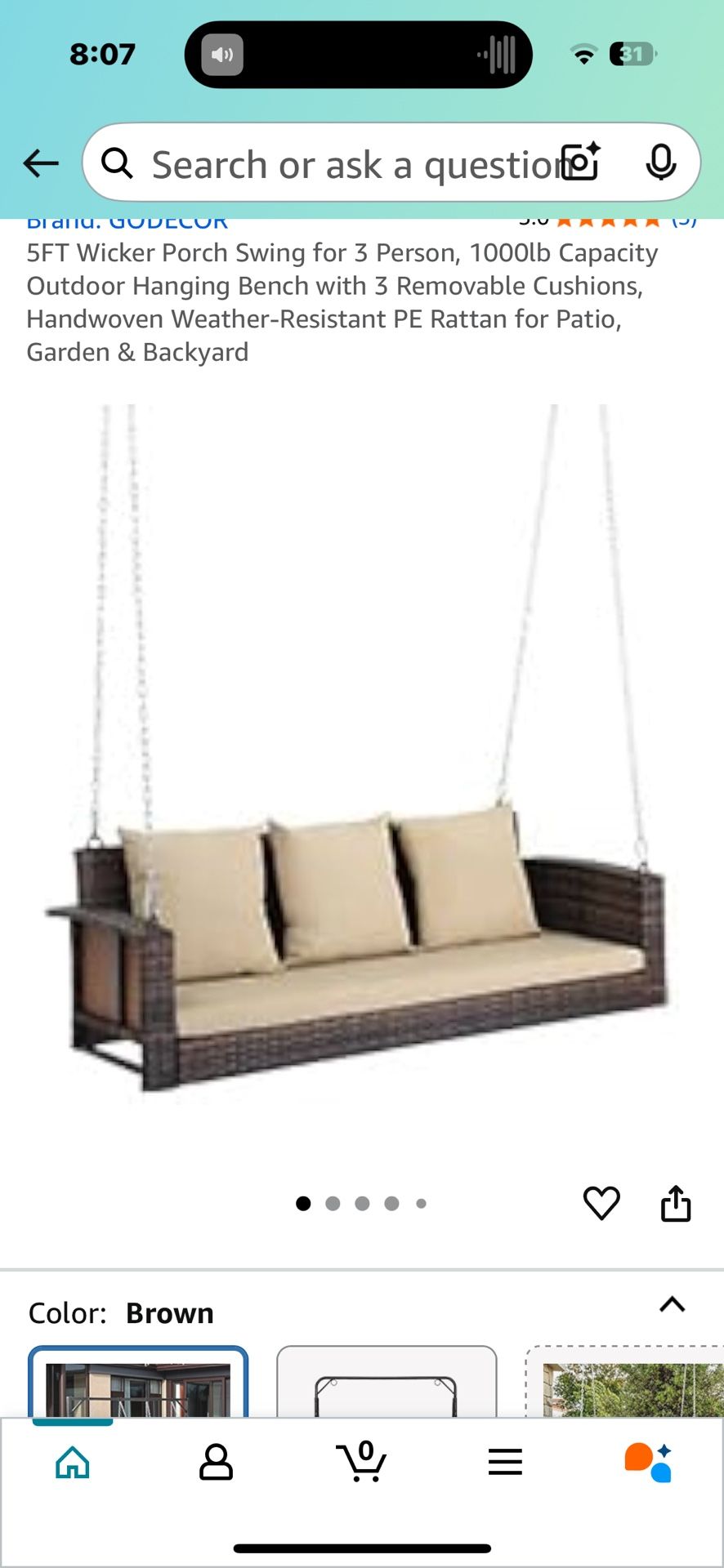 Porch Patio Swing For 3 Person