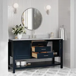ARIEL Bayhill 60-in Midnight Blue Undermount double Sink Bathroom Vanity with 0.75" marble counterto