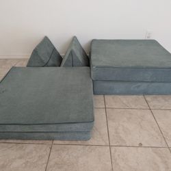 Yourigami Play Kids' Sofa Teal Blue: Modular Memory Foam Sectional, 4-Piece Set, Ages 4-10, No Assembly Required