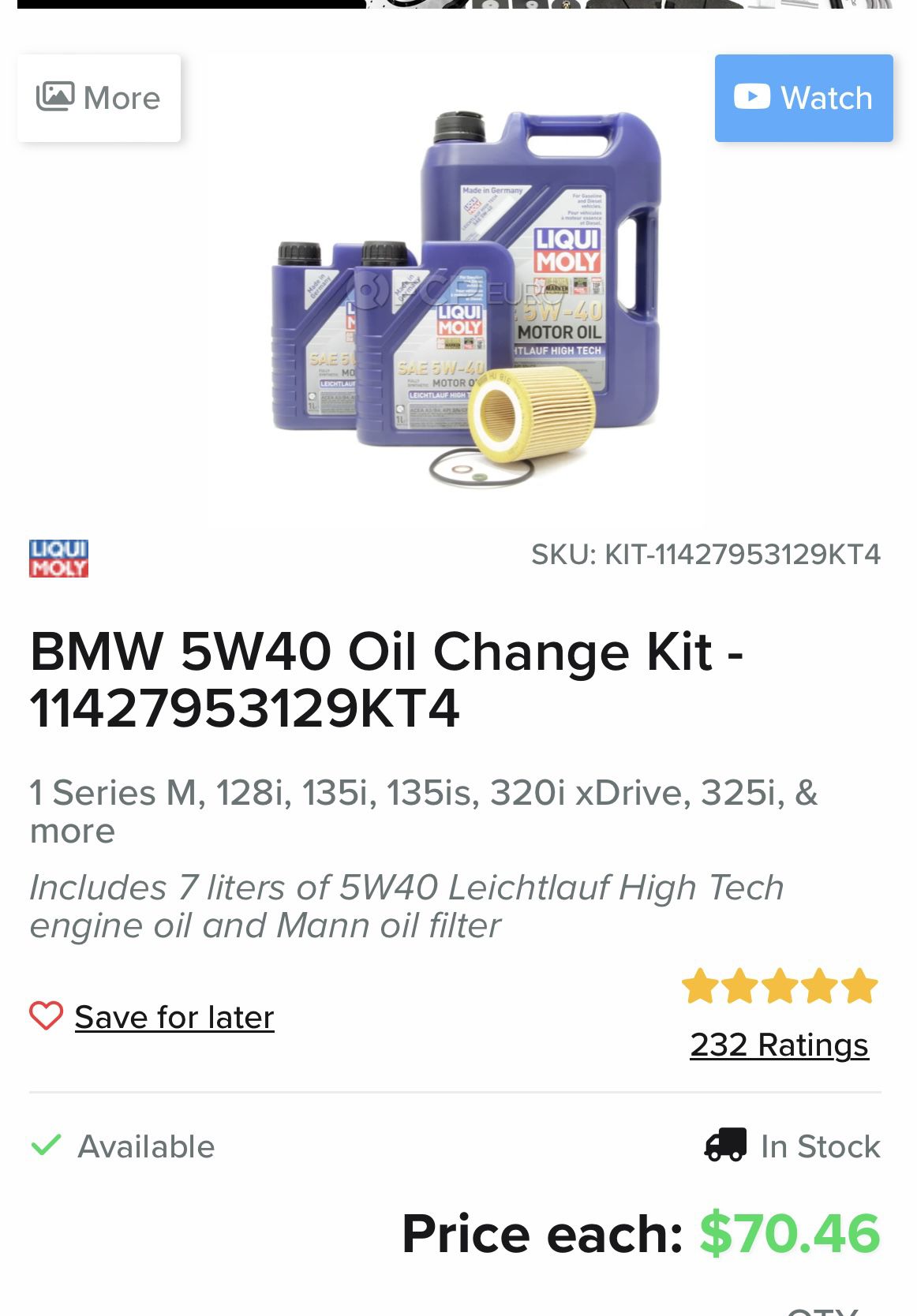BMW 5W40 Oil Change Kit