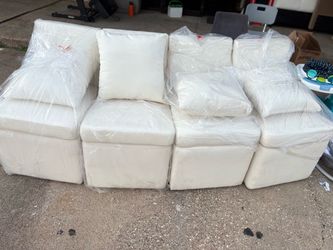 4 Mara II Modern Cream Upholstered Armless Chair With Wheels