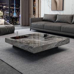 JASIWAY Luxury Sintered Stone Square Coffee Table with Carbon Steel Base
