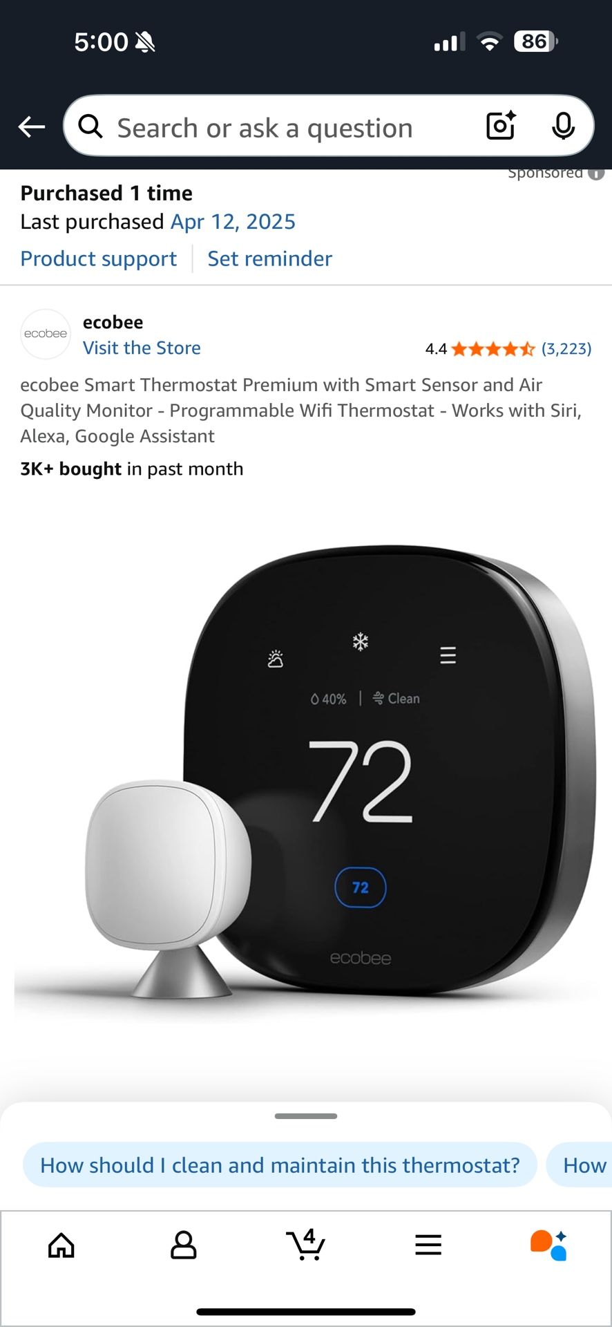 Ecobee Smart Thermostat Premium W/Additional Window and Door Sensors