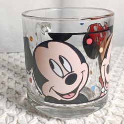 Vintage Clear Glass Mickey and Minnie Mouse Coffee Mug Cup Disney Anchor Hocking