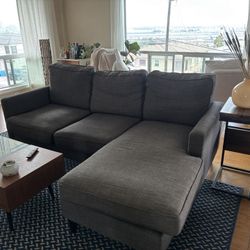 Gray 86” Wide Right Arm Facing Sectional Couch