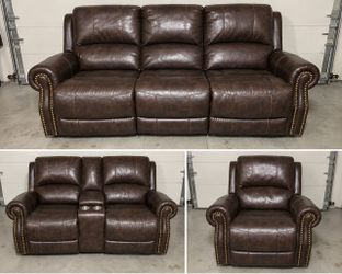 3-Piece Brown Reclining Living Room Set – Sofa, Loveseat & Recliner