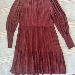 Burgundy Tiered Dress With Silver Metalic Threads