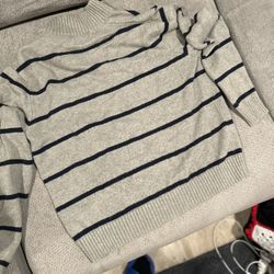 Polo Ralph Lauren Striped Grey Blue Quarter Zip Sweater 