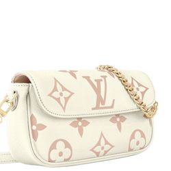 LOUIS VUITTON IVY Logo Logo Cowhide Baguette Bag Single Shoulder Crossbody Wallet Latte White Pink（721）