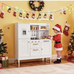 Play Kitchen for Kids, with Storage Accessories, Realistic Light & Sound, Stove, Fridge, Microwave, W-40