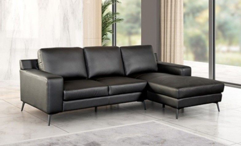 Brand New Black Leather Modern Style Sectional Sofa