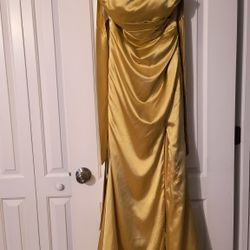 Size 8 Gold color halter sweetheart Bridesmaid Dress, satin silk fabric