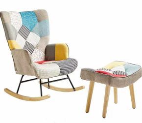 Nursery rocking chair, toddler glider rocker with ottoman, comfortable lounge chair suitable for small spaces