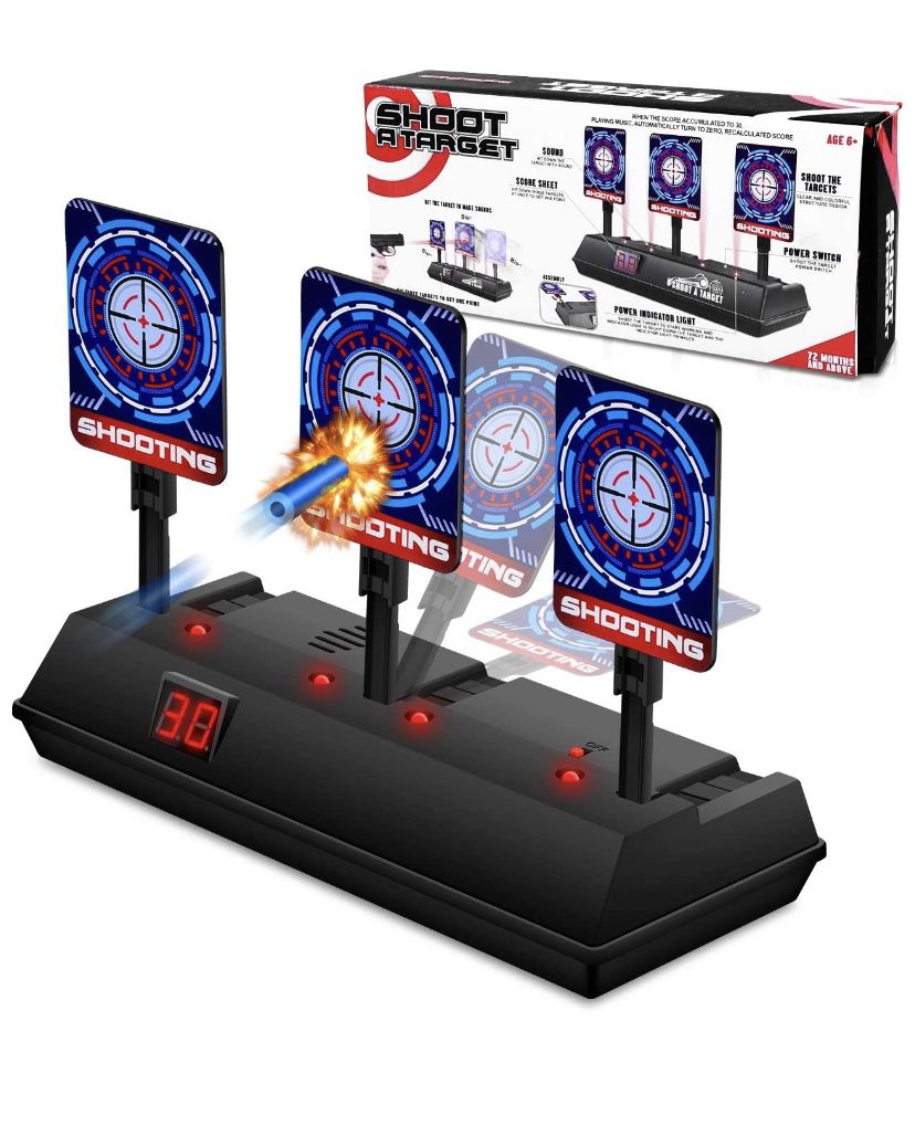 Electronic Shooting Target for Nerf Gun, Scoring Auto Reset Target for Boys, Digital Targets with Light Sound Effect, Gifts Toys for 5,6,7,8,9,10+ Ye