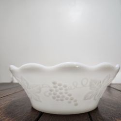 Antique Milk Glass Bowl with Grapes Design