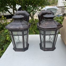 Two Metal Outdoor Lamps Lanterns – Bulbs Not Included 13” Tall X 8”. Cash Only.  Pickup In The Bronx