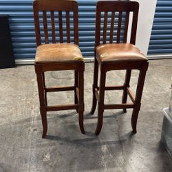 Pair of Wooden Bar Stools – Vintage Style with Padded Seats