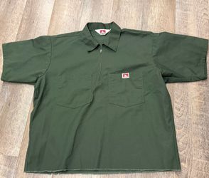Ben Davis 1/2 Zip Forest Green Work Shirt Size Large