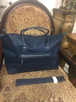 Navy Blue Calf Hair Leather Tote Bag