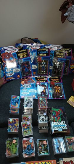 Marvel action figures, cards, puzzles, magazines,watches, comics