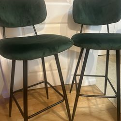Two Velvet Green Counter Height Stools