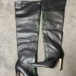 Good American Thigh High Snake Print Boots Size:7 